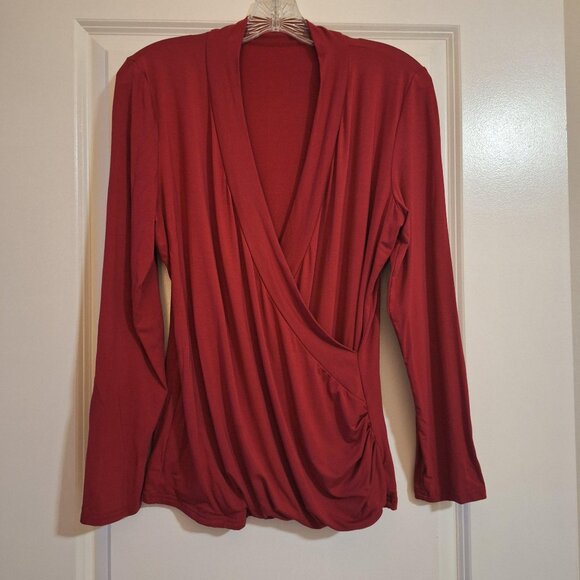 Silky Cross Front Shawl Collar Knit Top - Picture 1 of 3